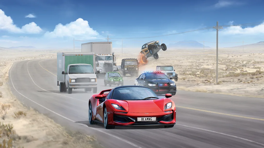 『BeamNG.drive』の実車のように壊れる車体とドライブを紹介するPlayStation公式画像