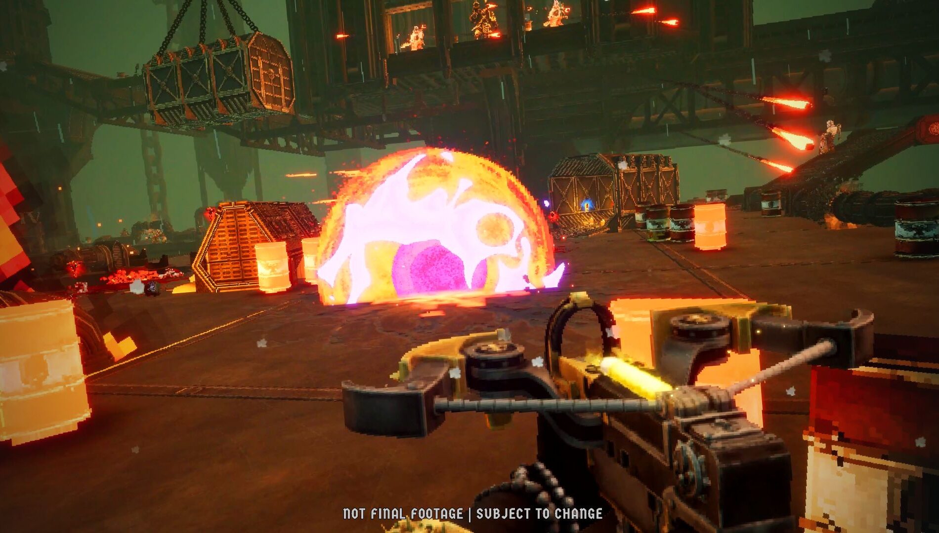 『Boltgun 2』で登場する武器と敵を描いた公式画面